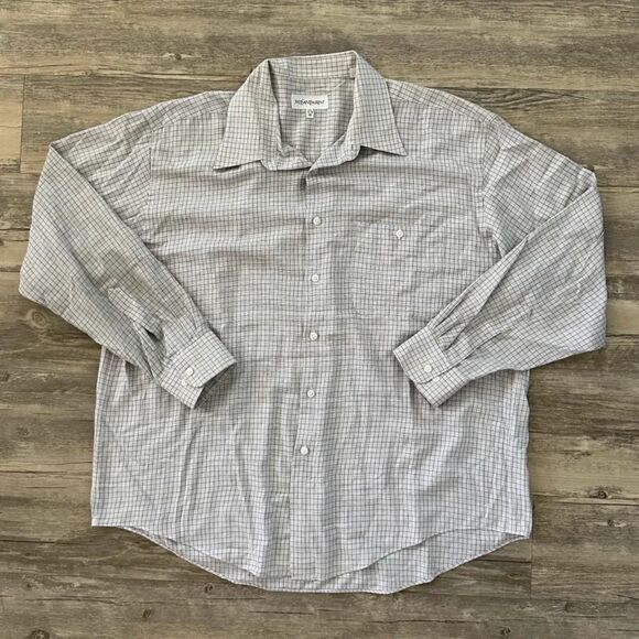 Yves Saint Laurent YSL Checkered Button Down Shirt Size 17.5 XL - Picture 1 of 5